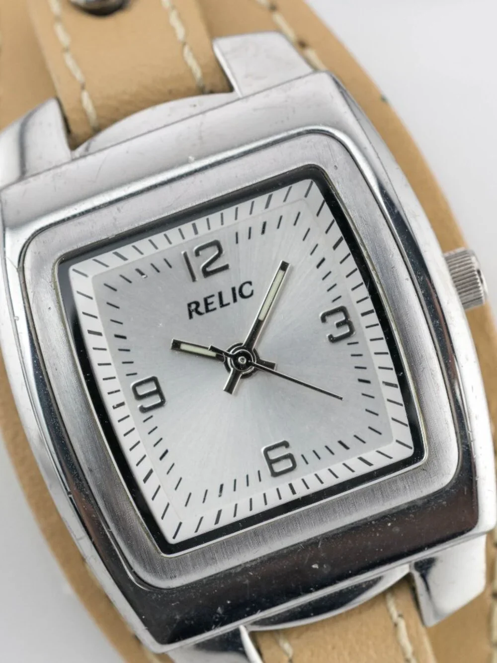 RELIC Tan Leather Cuff Quartz Analog Women's Watch New Battery